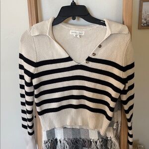 Happily Grey V neck striped sweater.